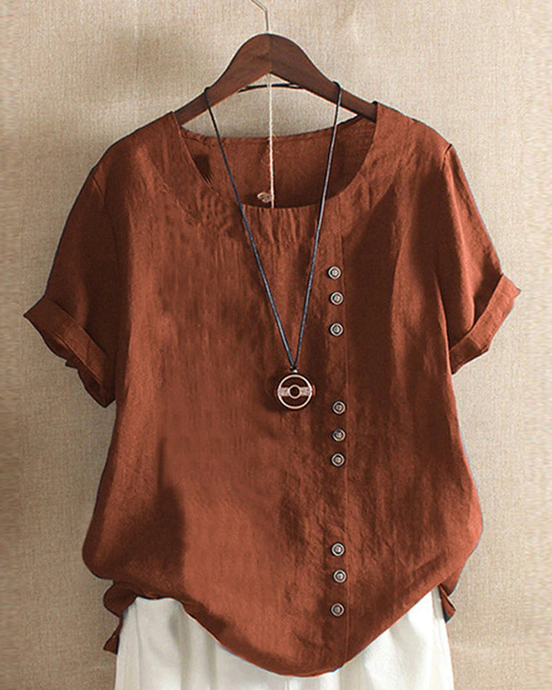 Olivia | Circle Neck Short Sleeve Blouse