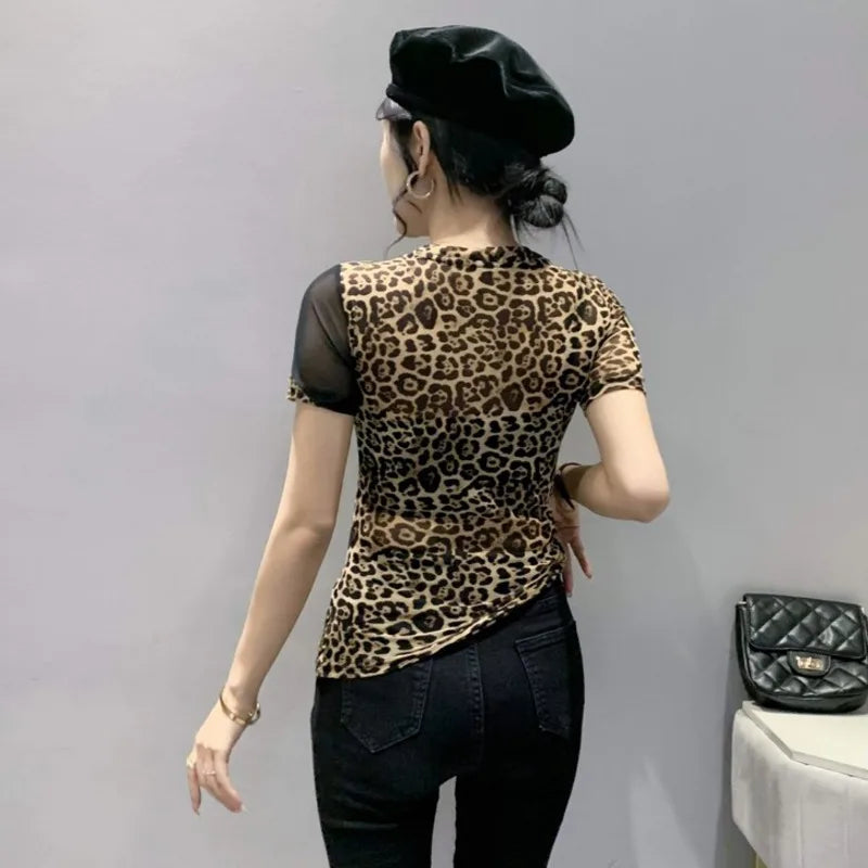 T-shirt a rete Zomer Luipaard per donne