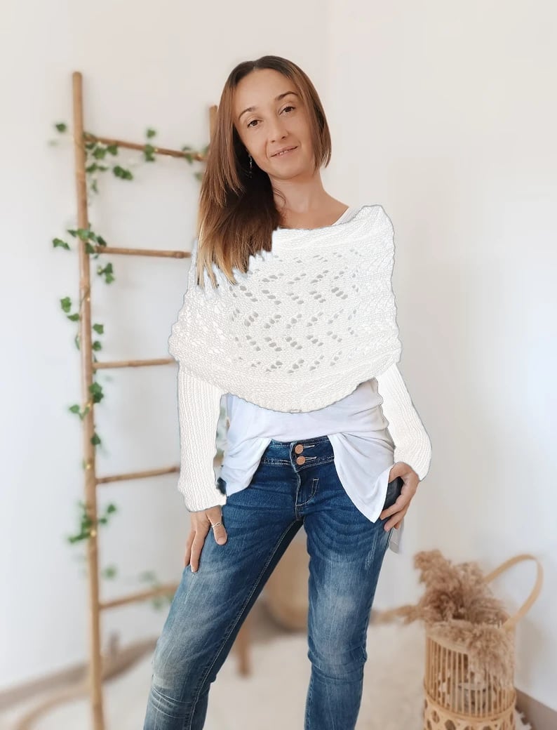 Glansvol Moda | Elegant Zachte Schouderdoek Trui | Stijlvol en Comfortabel