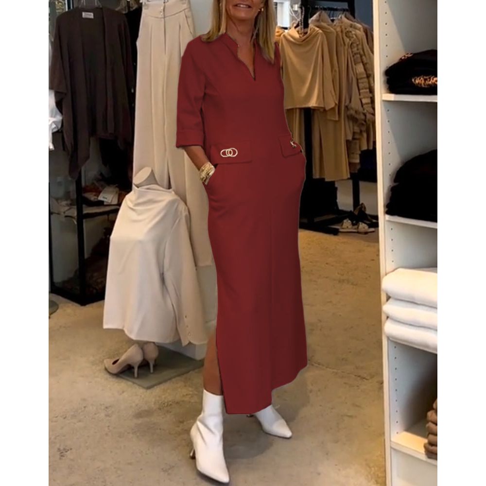 Velanora Splitjurk met 3/4 mouwen in effen kleur