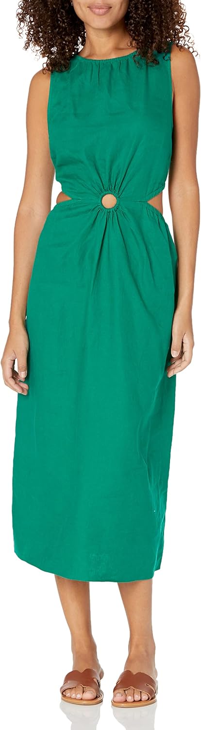 GlamourVrouw Sade Linnen Cutout Midi Jurk voor Stijlbewuste Vrouwen