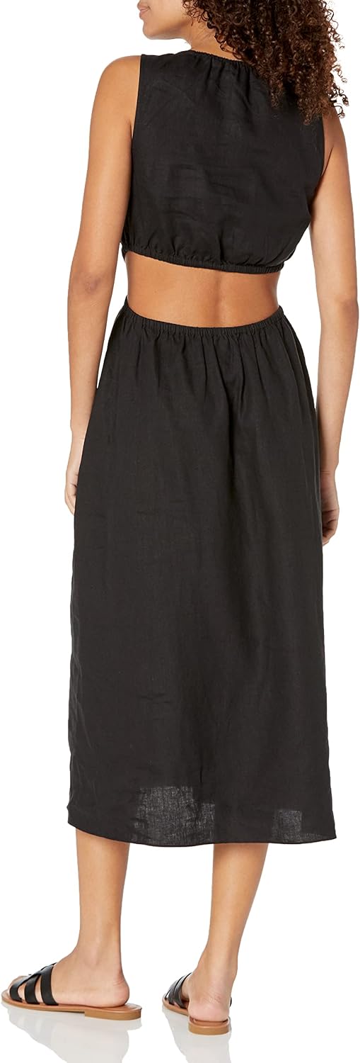 GlamourVrouw Sade Linnen Cutout Midi Jurk voor Stijlbewuste Vrouwen