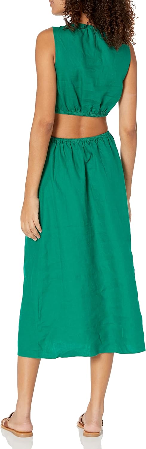GlamourVrouw Sade Linnen Cutout Midi Jurk voor Stijlbewuste Vrouwen