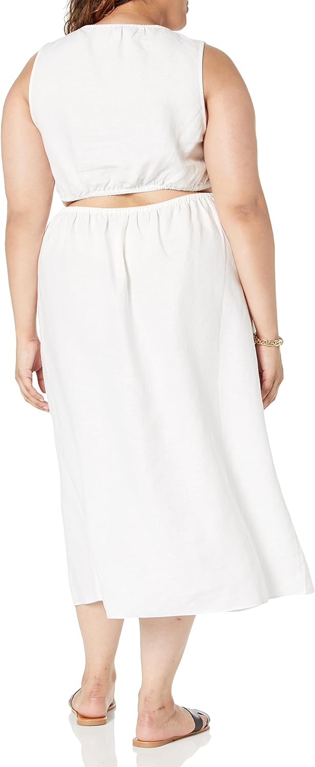 GlamourVrouw Sade Linnen Cutout Midi Jurk voor Stijlbewuste Vrouwen