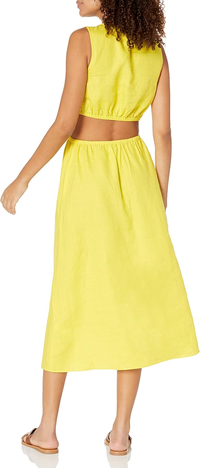 GlamourVrouw Sade Linnen Cutout Midi Jurk voor Stijlbewuste Vrouwen