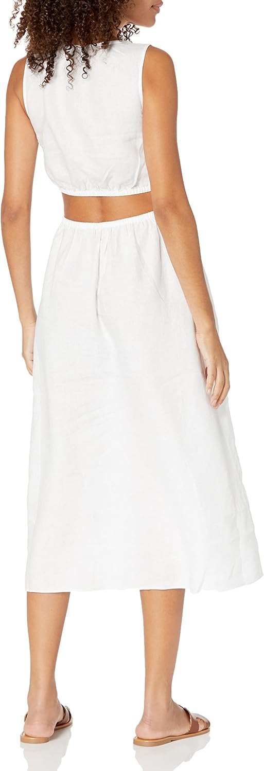 GlamourVrouw Sade Linnen Cutout Midi Jurk voor Stijlbewuste Vrouwen