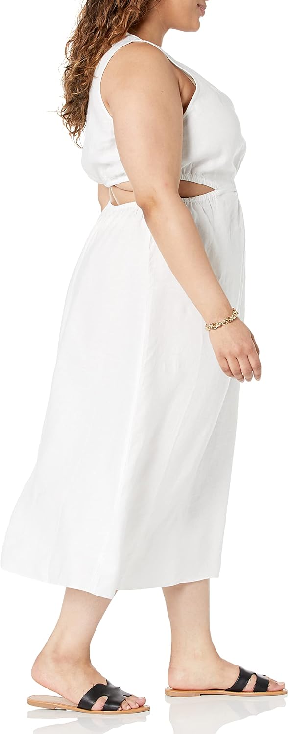GlamourVrouw Sade Linnen Cutout Midi Jurk voor Stijlbewuste Vrouwen