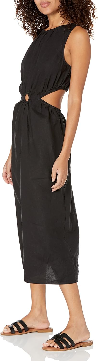 GlamourVrouw Sade Linnen Cutout Midi Jurk voor Stijlbewuste Vrouwen