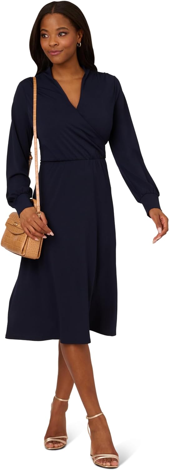 ChicDroom Lange Mouw Wrap Midi Jurk voor Vrouwen
