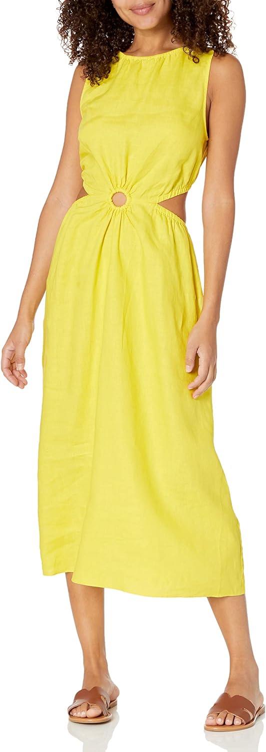 GlamourVrouw Sade Linnen Cutout Midi Jurk voor Stijlbewuste Vrouwen