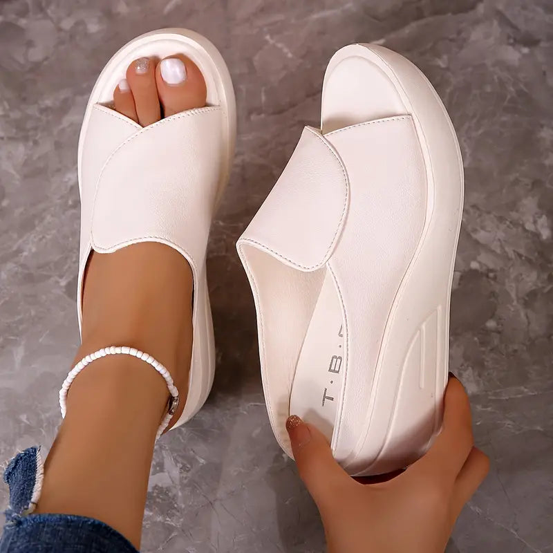 Velanora White Orthopedic Wedge Sandals
