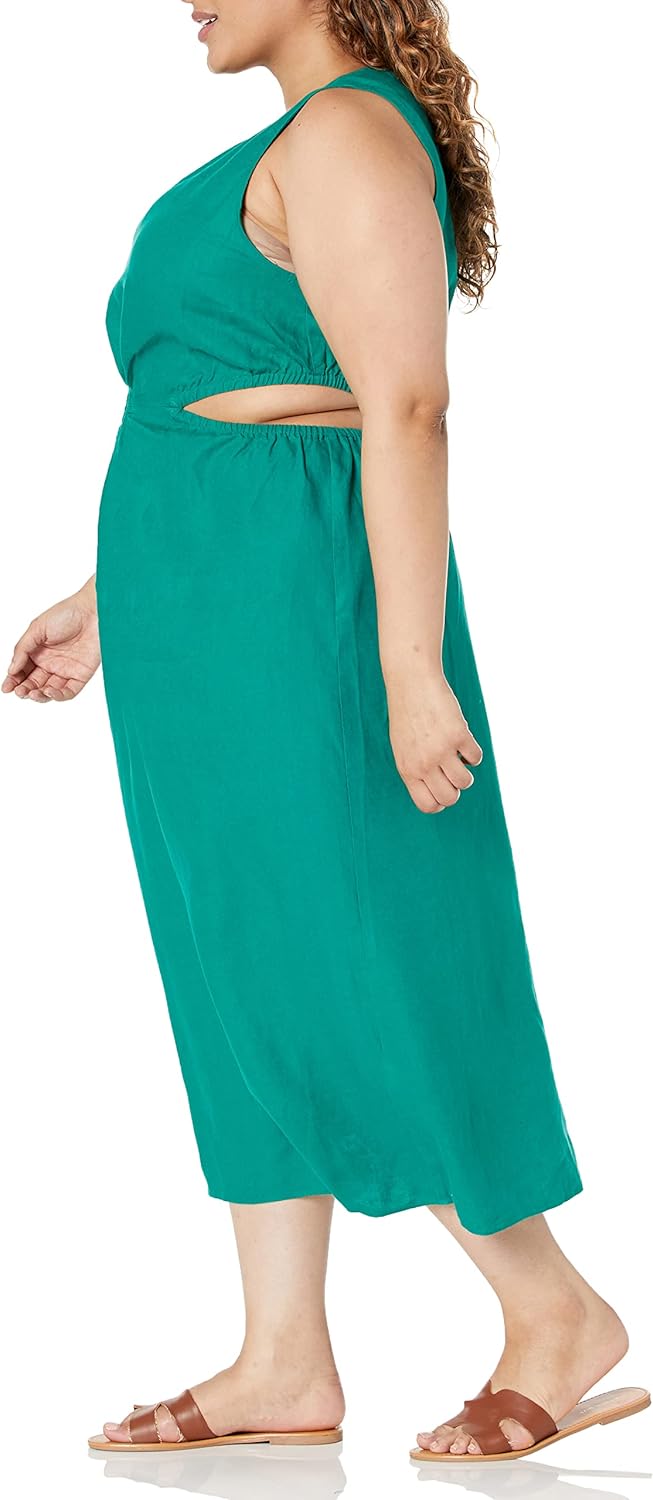 GlamourVrouw Sade Linnen Cutout Midi Jurk voor Stijlbewuste Vrouwen