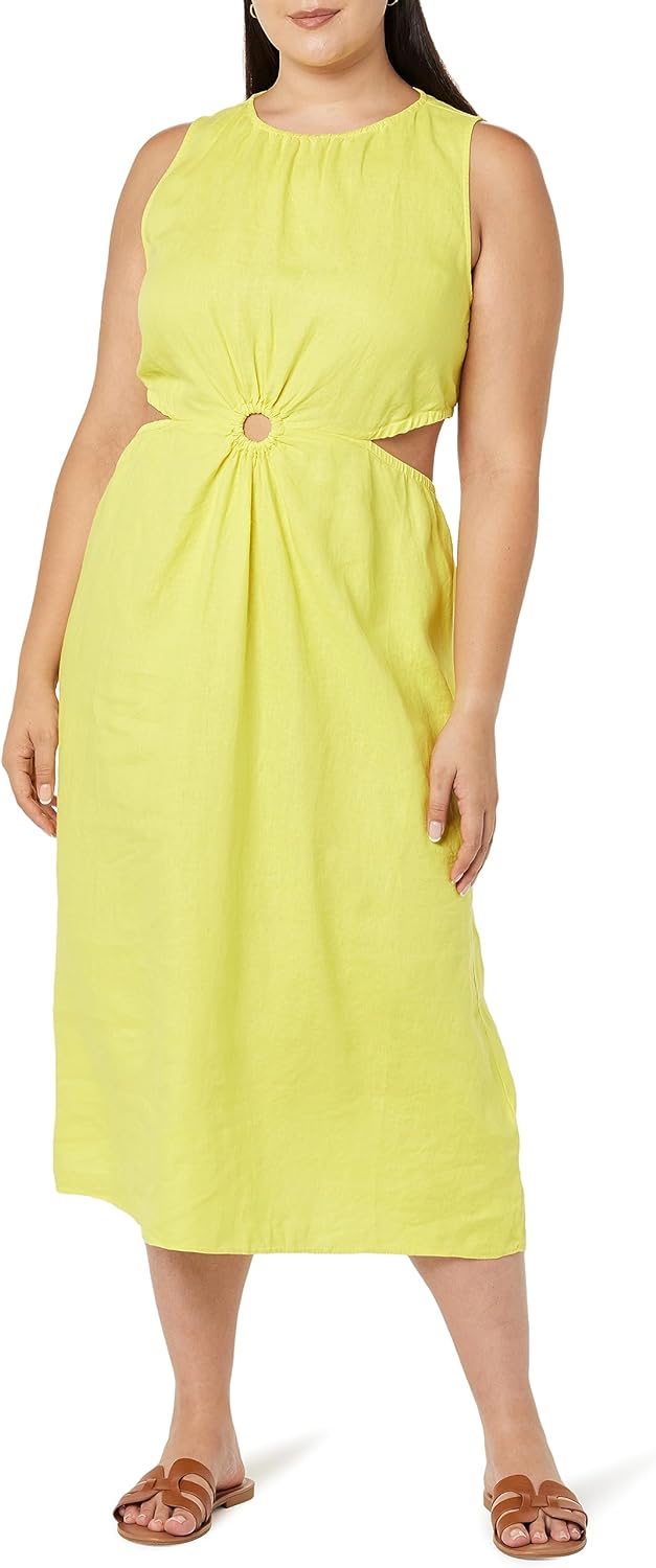 GlamourVrouw Sade Linnen Cutout Midi Jurk voor Stijlbewuste Vrouwen