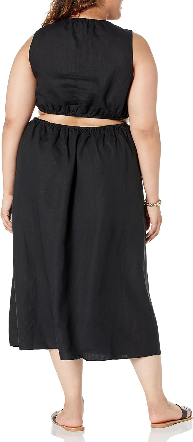 GlamourVrouw Sade Linnen Cutout Midi Jurk voor Stijlbewuste Vrouwen