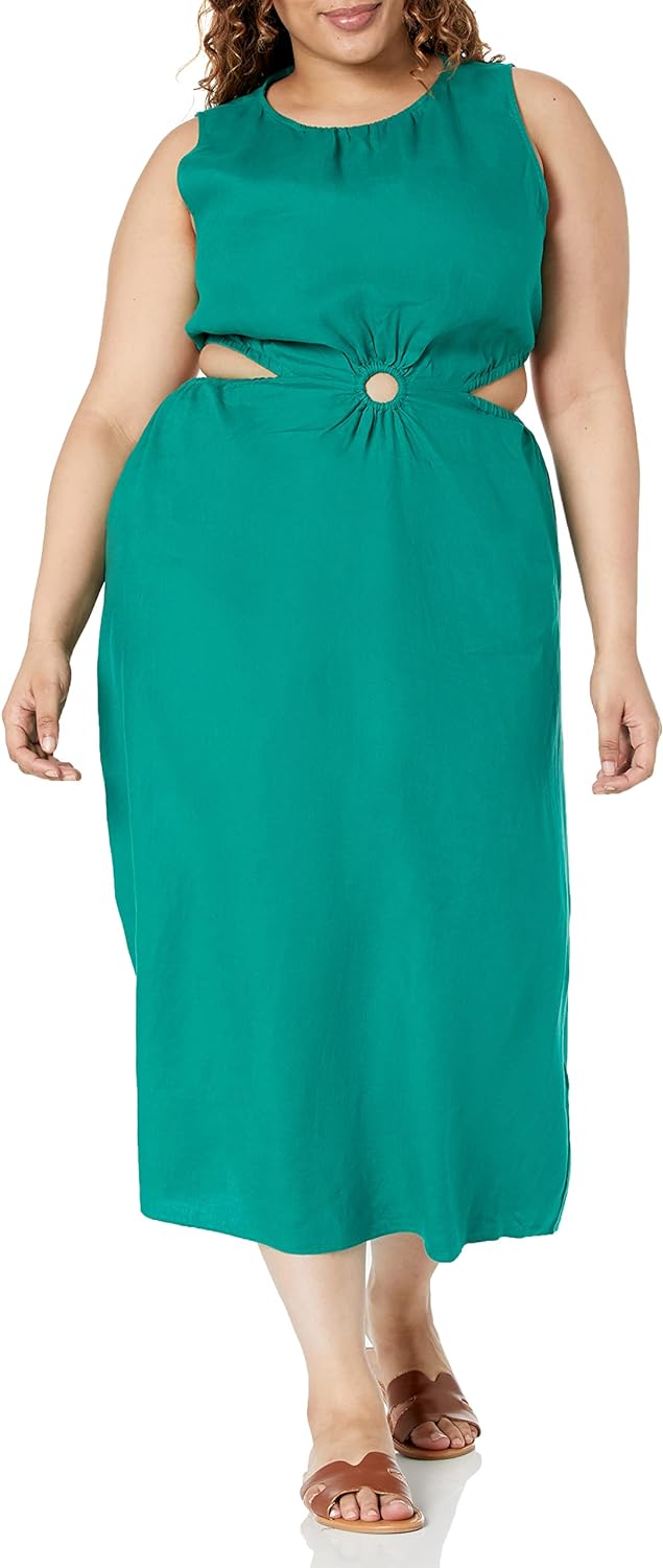 GlamourVrouw Sade Linnen Cutout Midi Jurk voor Stijlbewuste Vrouwen