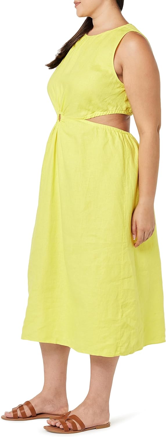 GlamourVrouw Sade Linnen Cutout Midi Jurk voor Stijlbewuste Vrouwen