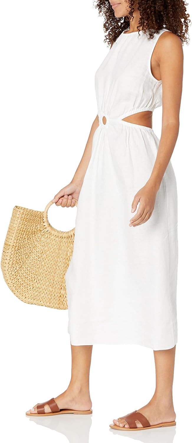 GlamourVrouw Sade Linnen Cutout Midi Jurk voor Stijlbewuste Vrouwen