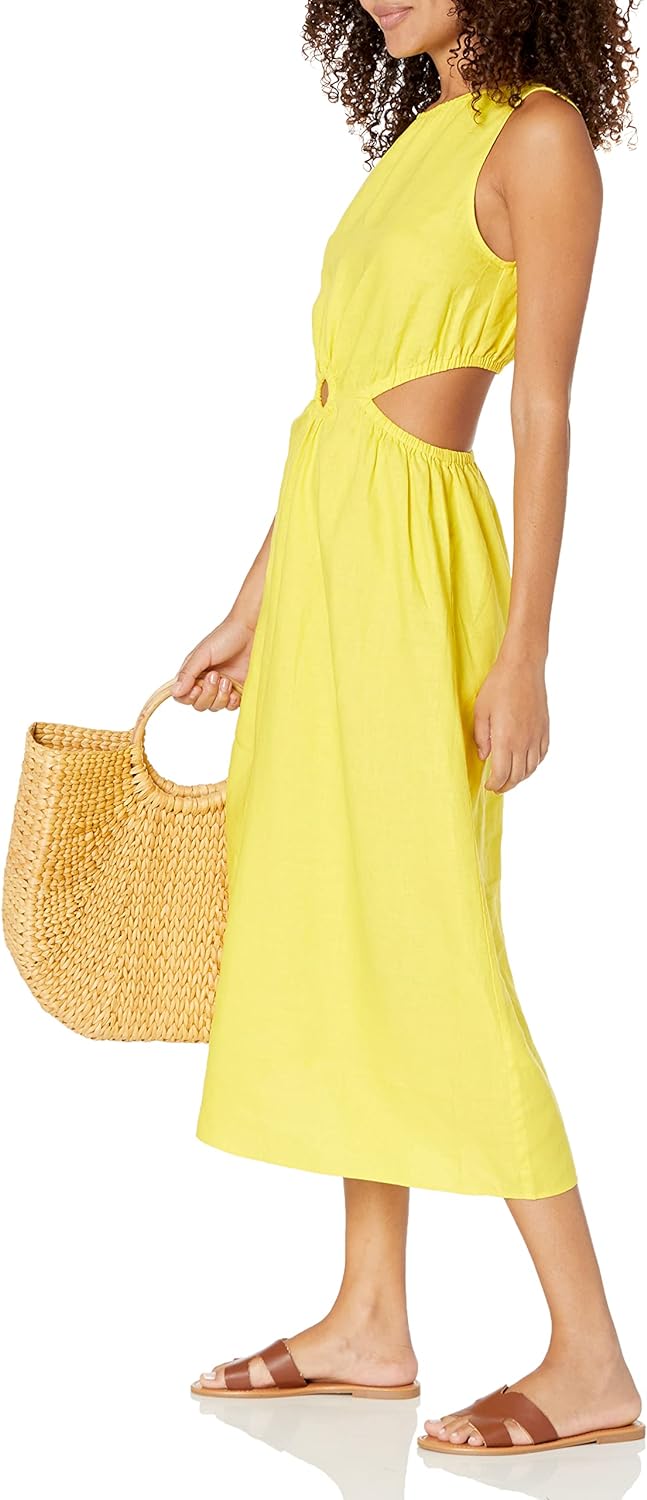 GlamourVrouw Sade Linnen Cutout Midi Jurk voor Stijlbewuste Vrouwen