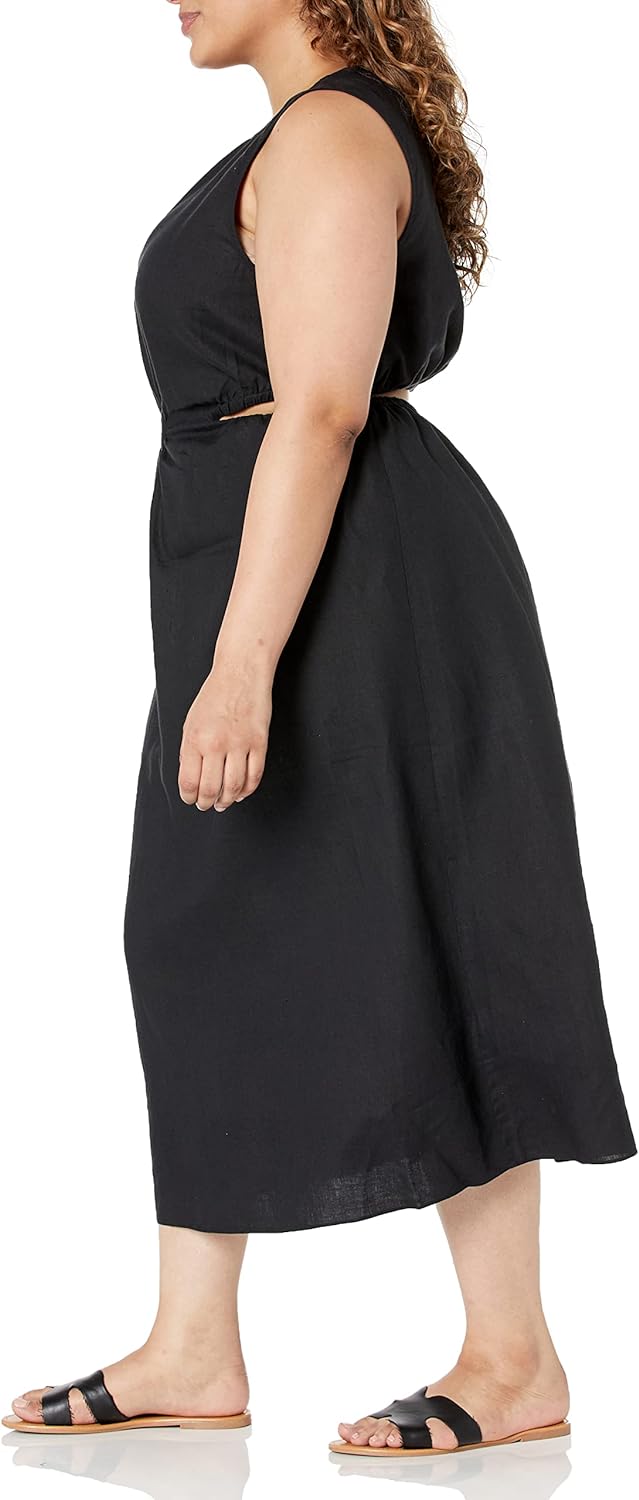 GlamourVrouw Sade Linnen Cutout Midi Jurk voor Stijlbewuste Vrouwen
