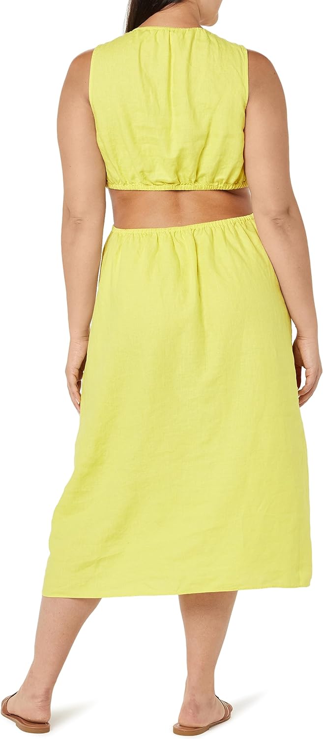 GlamourVrouw Sade Linnen Cutout Midi Jurk voor Stijlbewuste Vrouwen
