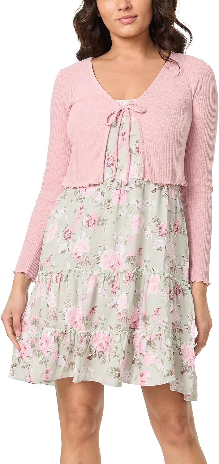 Flora vestito midi con spalline e cardigan a manica lunga per donne