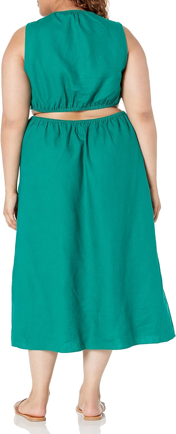 GlamourVrouw Sade Linnen Cutout Midi Jurk voor Stijlbewuste Vrouwen