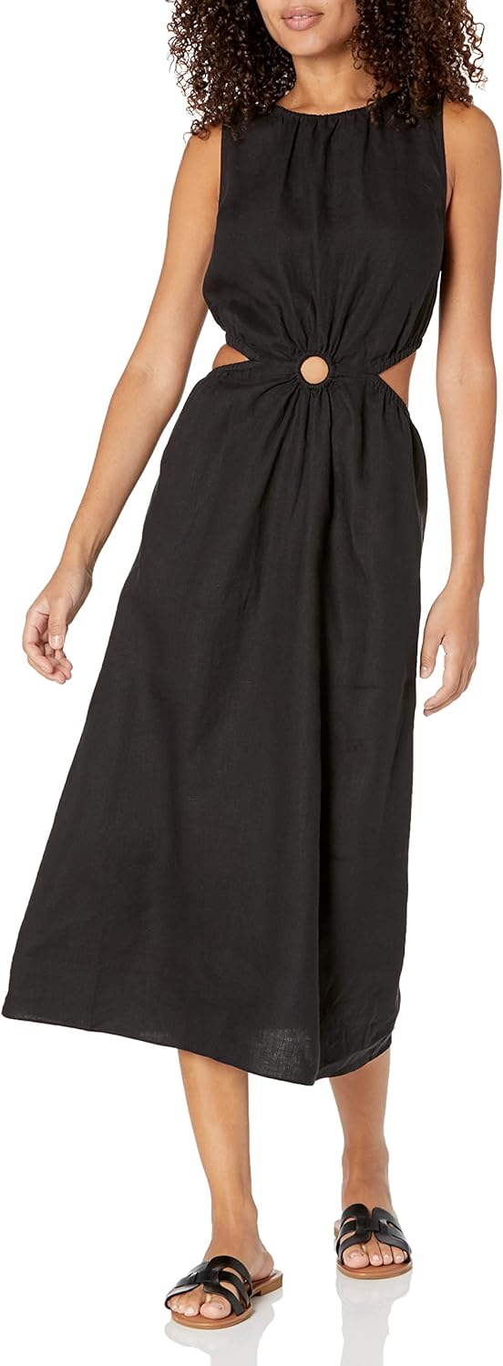GlamourVrouw Sade Linnen Cutout Midi Jurk voor Stijlbewuste Vrouwen