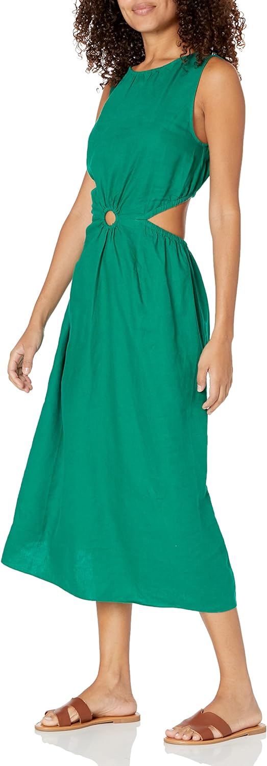 GlamourVrouw Sade Linnen Cutout Midi Jurk voor Stijlbewuste Vrouwen