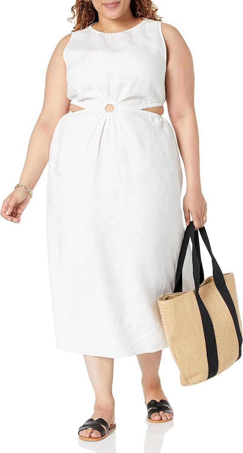 GlamourVrouw Sade Linnen Cutout Midi Jurk voor Stijlbewuste Vrouwen