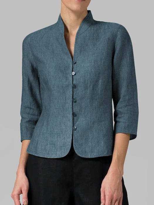 Variant image for Brynna Damesblouse – Hoogwaardige Chambray met Stand-up Kraag-11