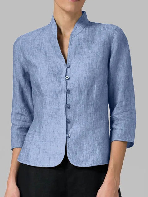 Brynna Damesblouse – Hoogwaardige Chambray met Stand-up Kraag-5