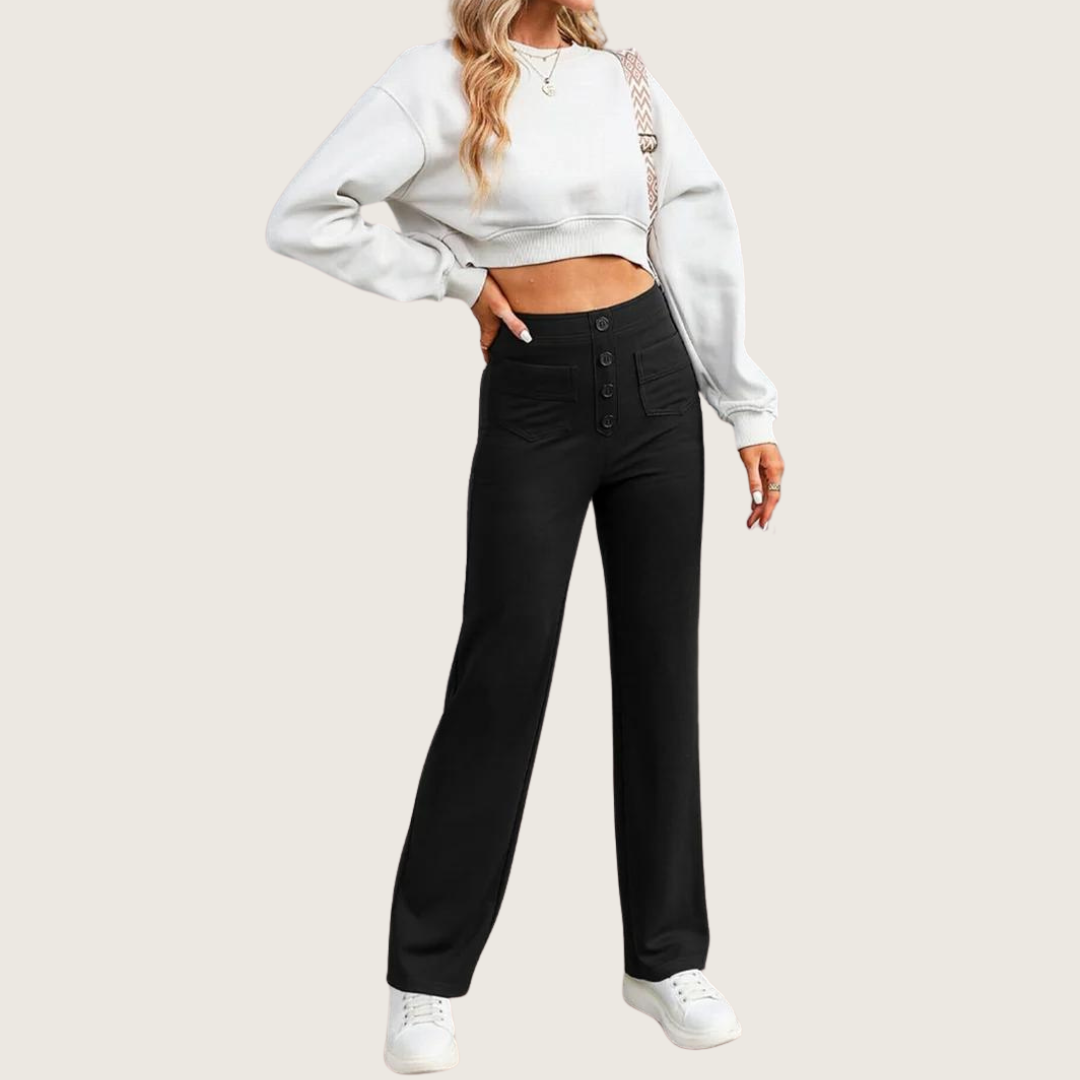 Pantalón elástico de cintura alta casual FlexiFit para mujer