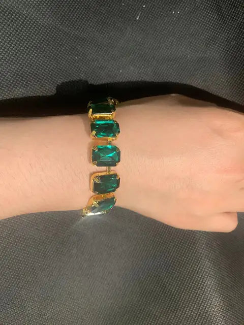 CrystalAura Pierre Rectangulaire Colorée avec Strass Brillant et Perles en Verre