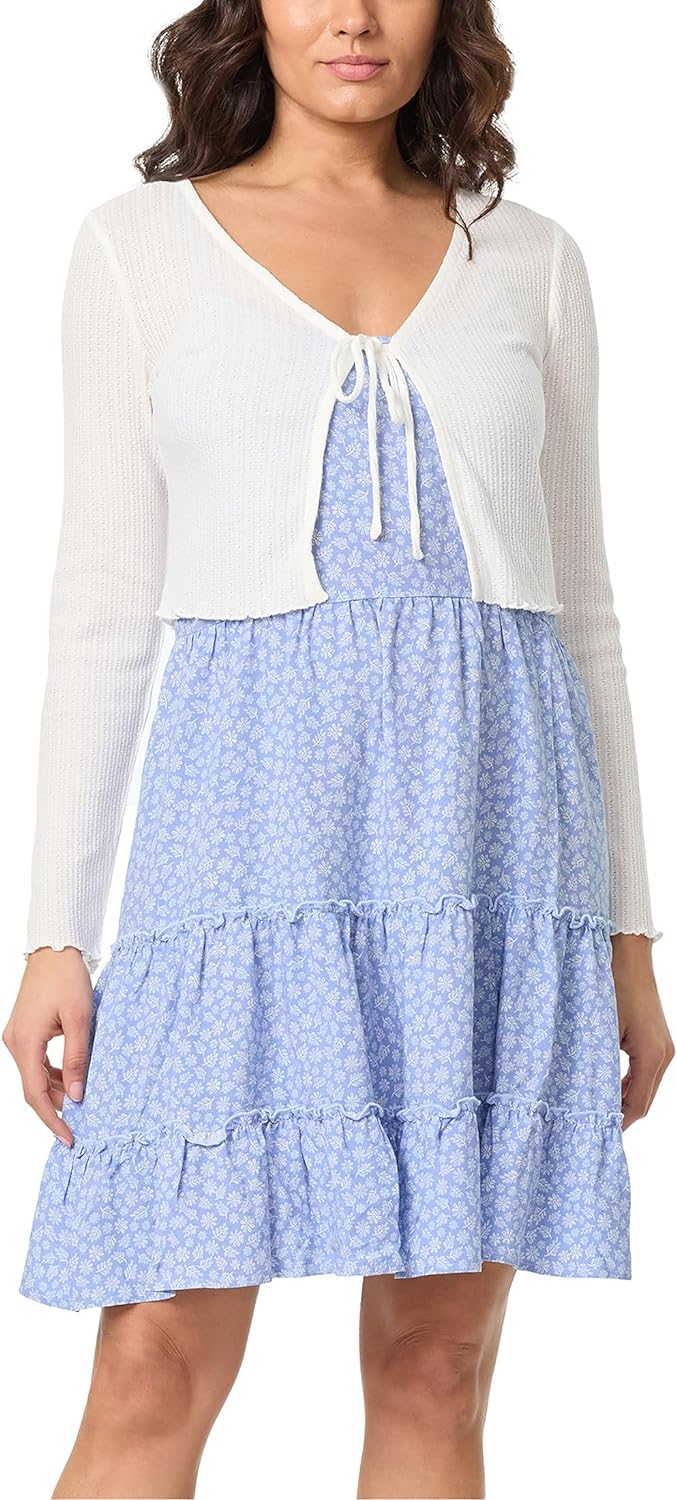 Flora vestito midi con spalline e cardigan a manica lunga per donne