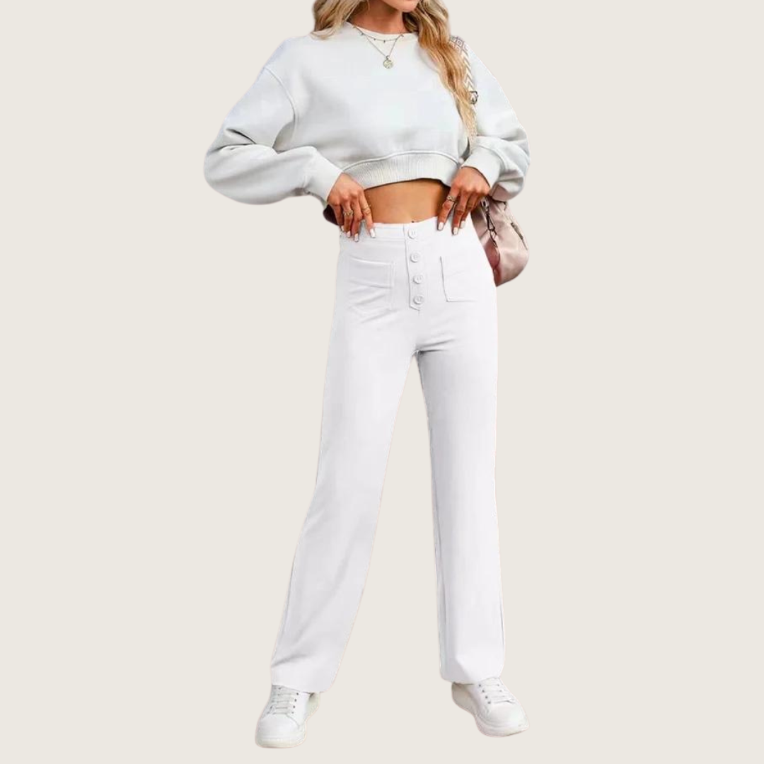 Pantalón elástico de cintura alta casual FlexiFit para mujer