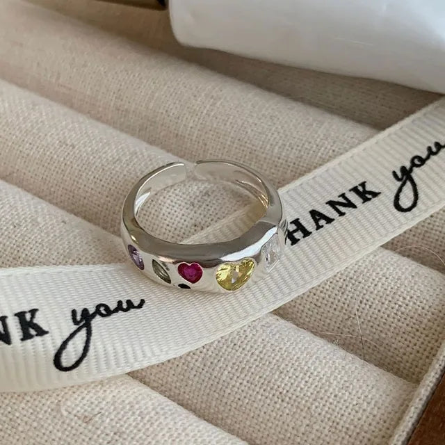 Sterling Zilveren Kleurrijke Hart Steen Ringen