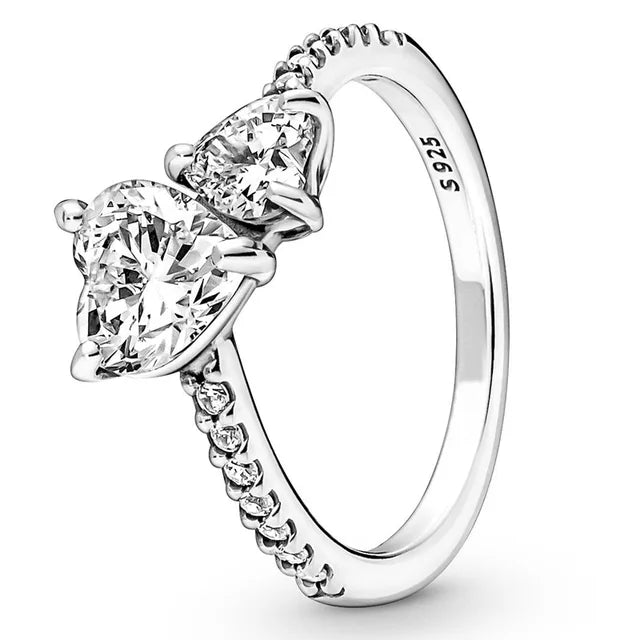 Sterling Silver Mother Double Pave Heart Ring