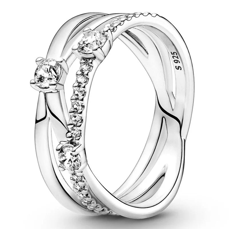 Sterling Silver Mother Double Pave Heart Ring