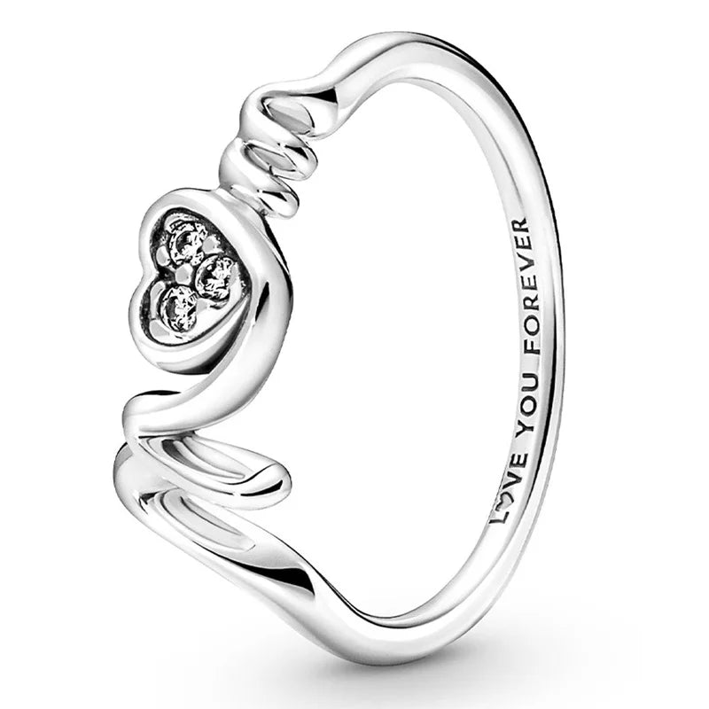 Sterling Silver Mother Double Pave Heart Ring