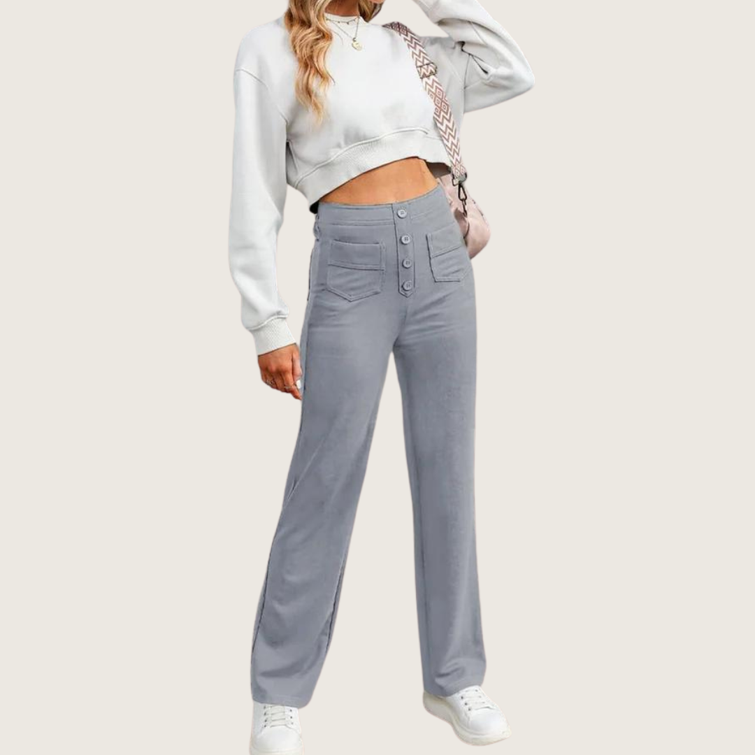 Pantalón elástico de cintura alta casual FlexiFit para mujer