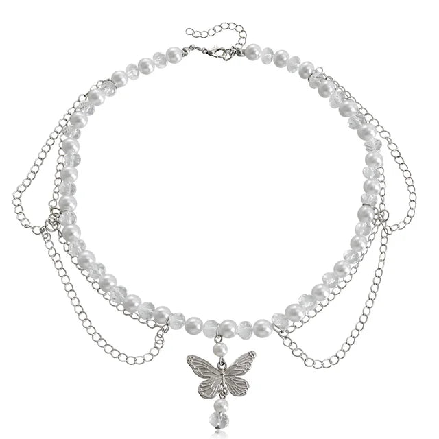 Collier croisé Aurora Love Butterfly avec pompons en perles