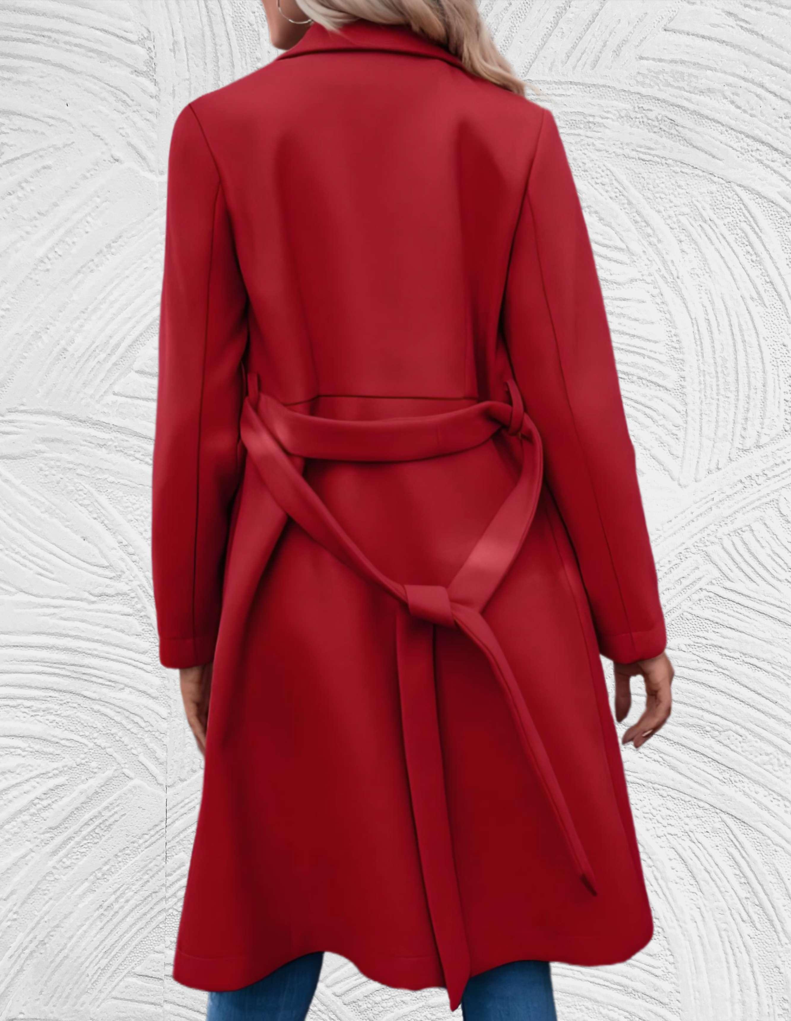 Velanora- Lange formele trench coat met riem om taille