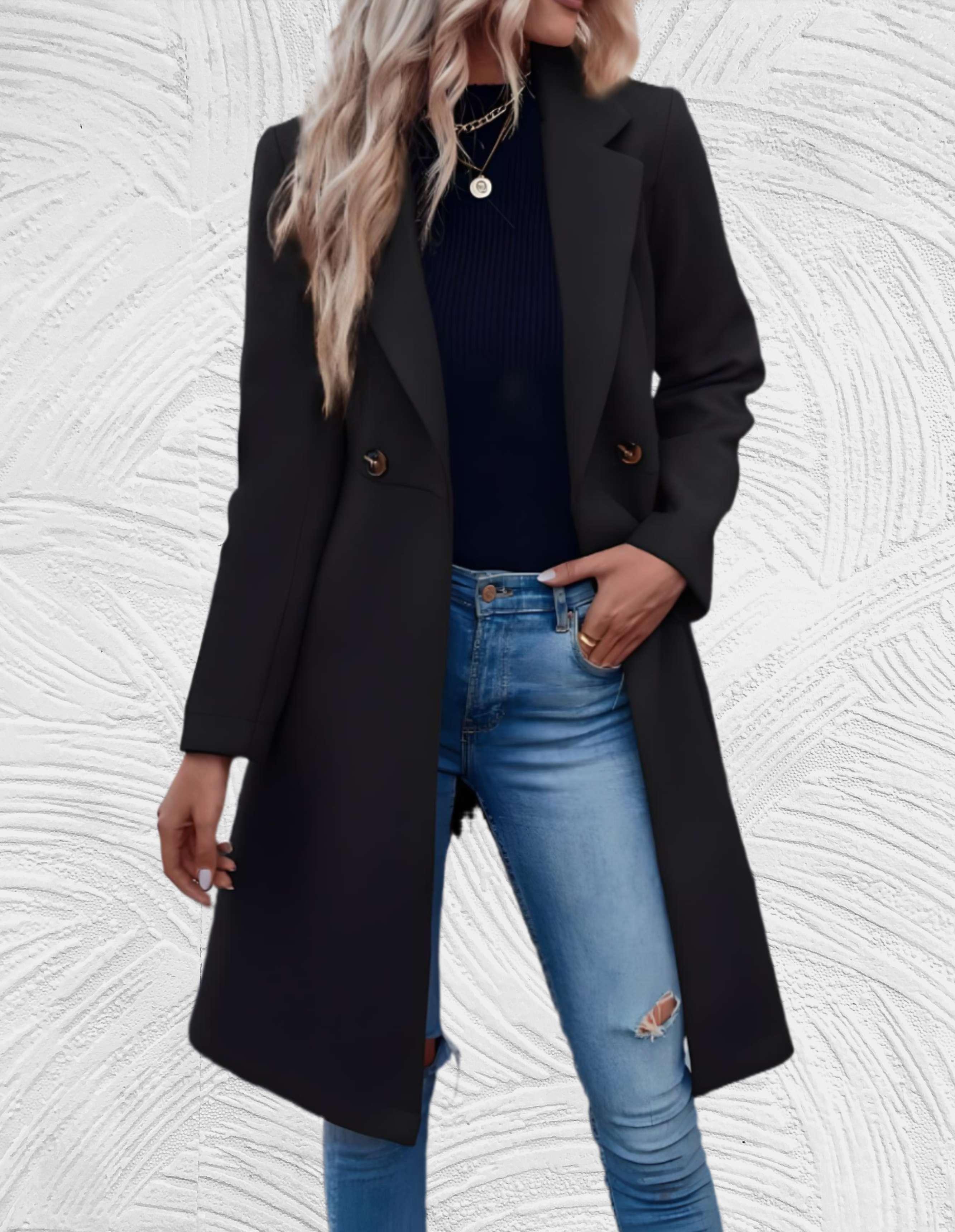 Velanora- Lange formele trench coat met riem om taille