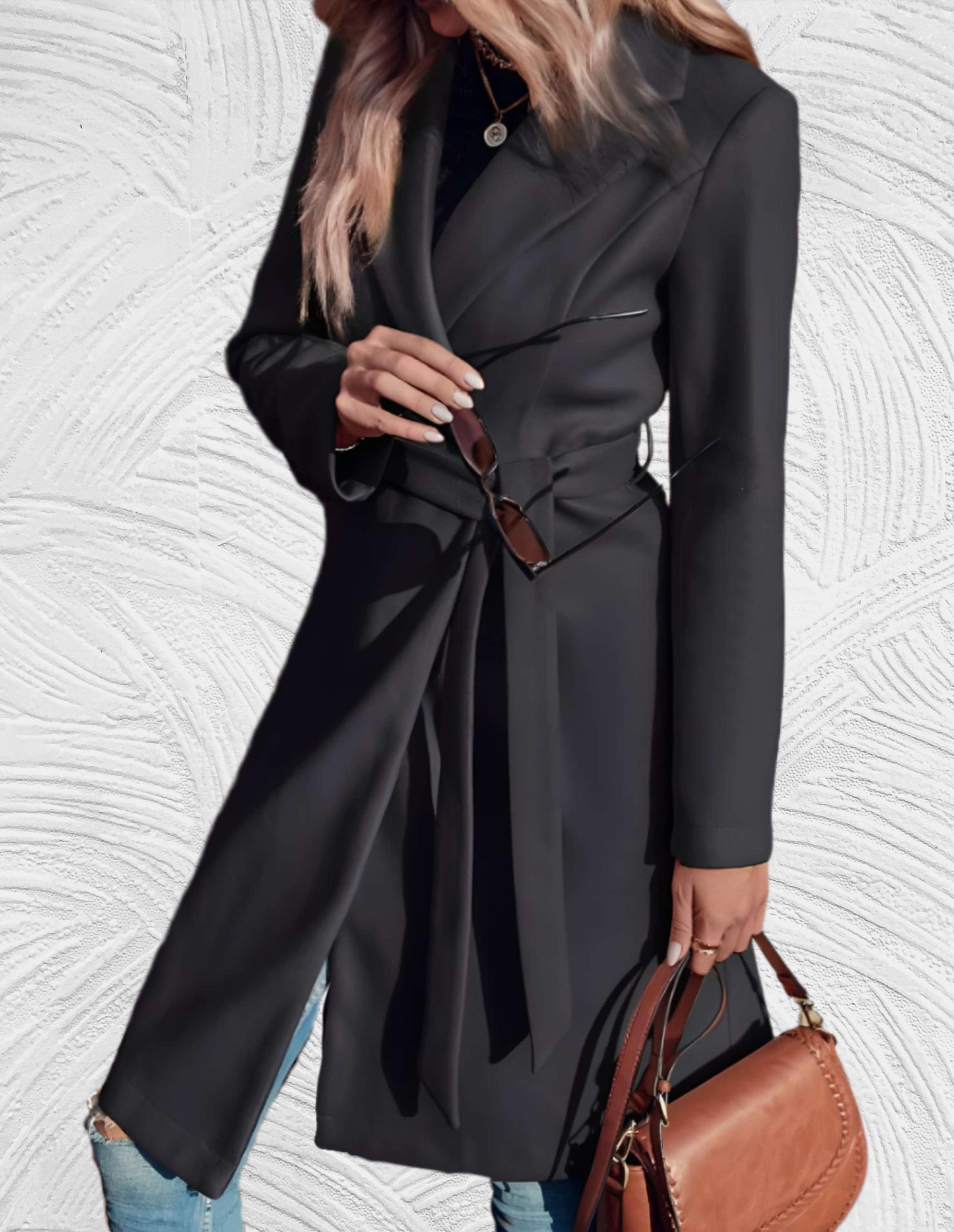 Velanora- Lange formele trench coat met riem om taille