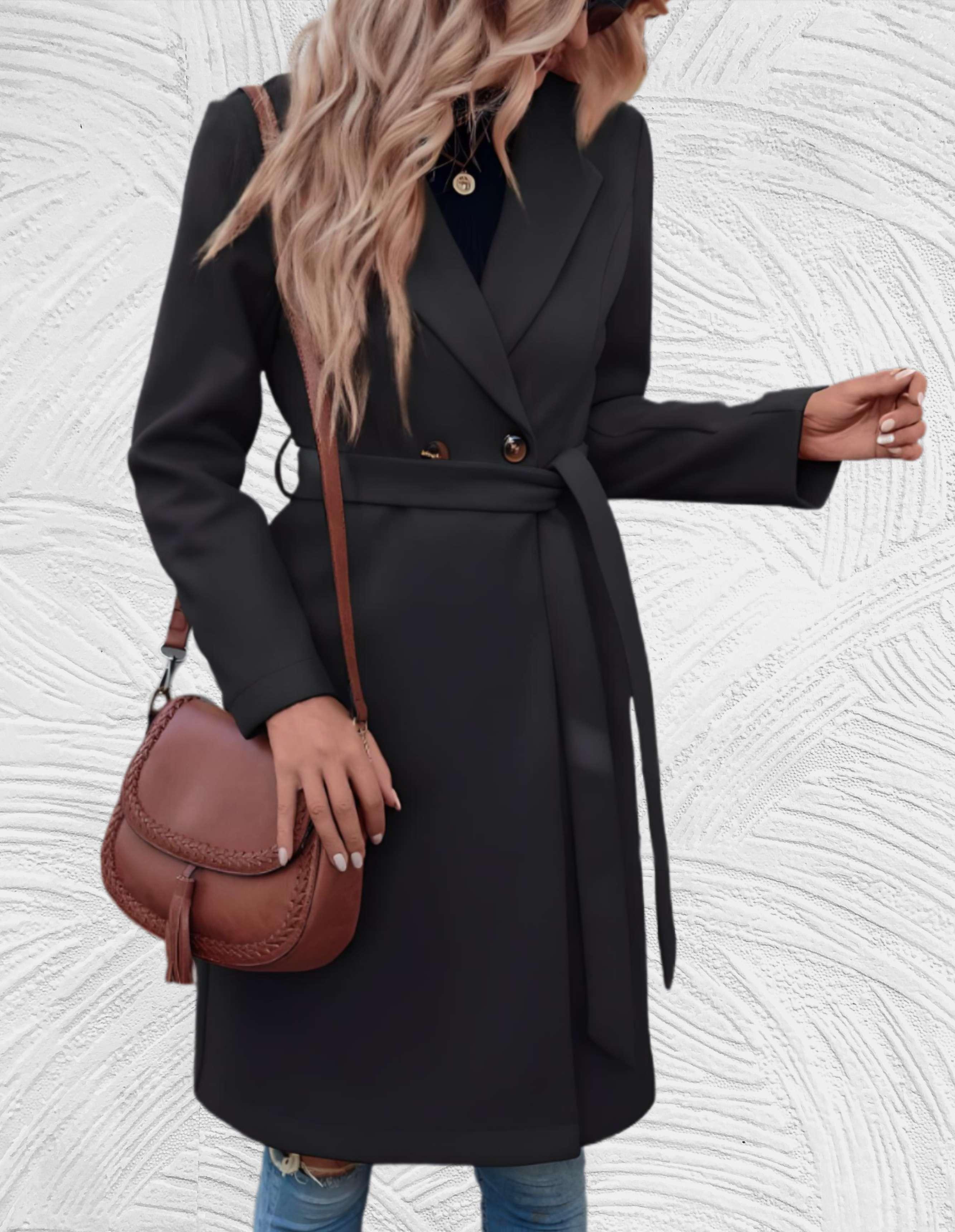 Velanora- Lange formele trench coat met riem om taille
