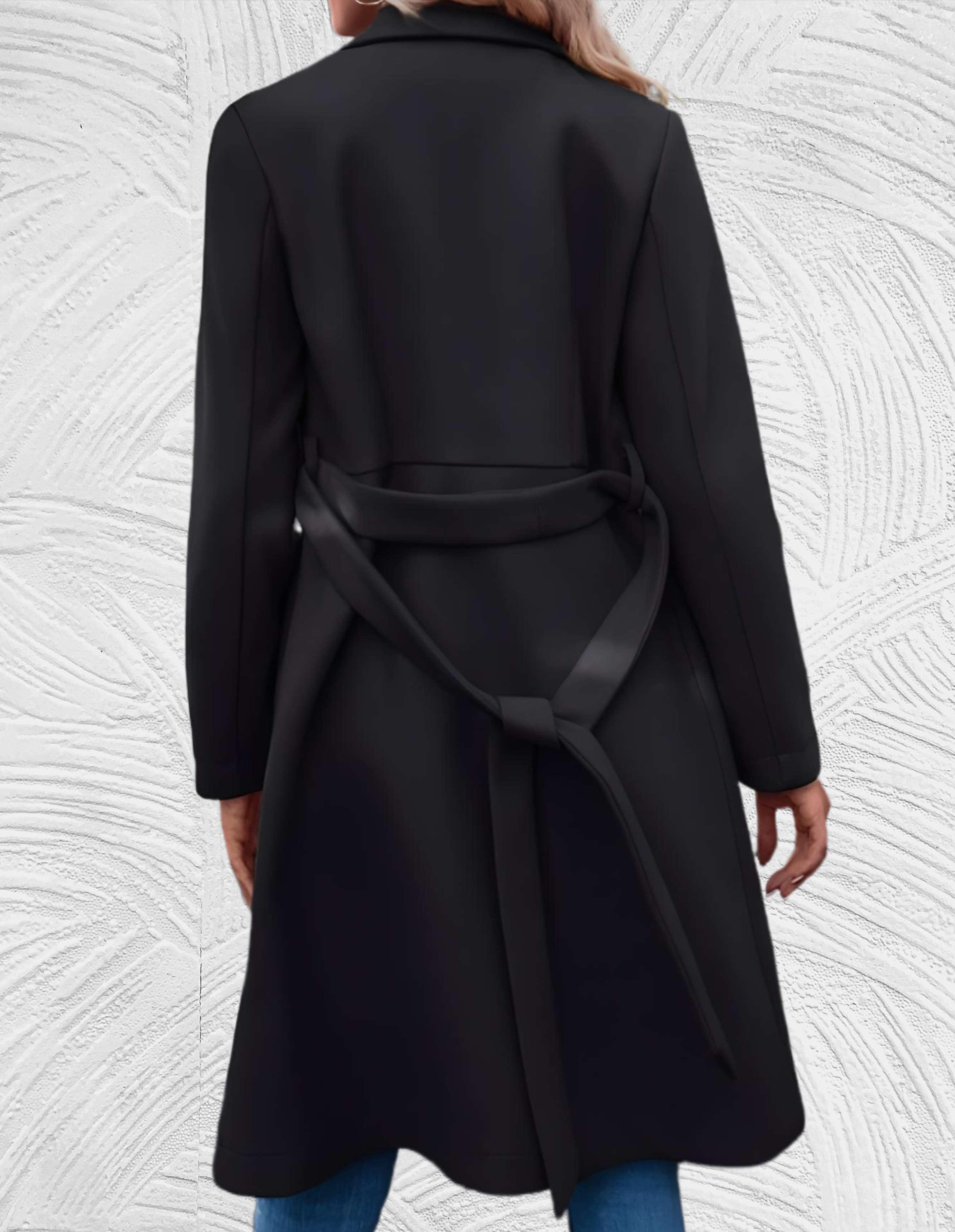 Velanora- Lange formele trench coat met riem om taille