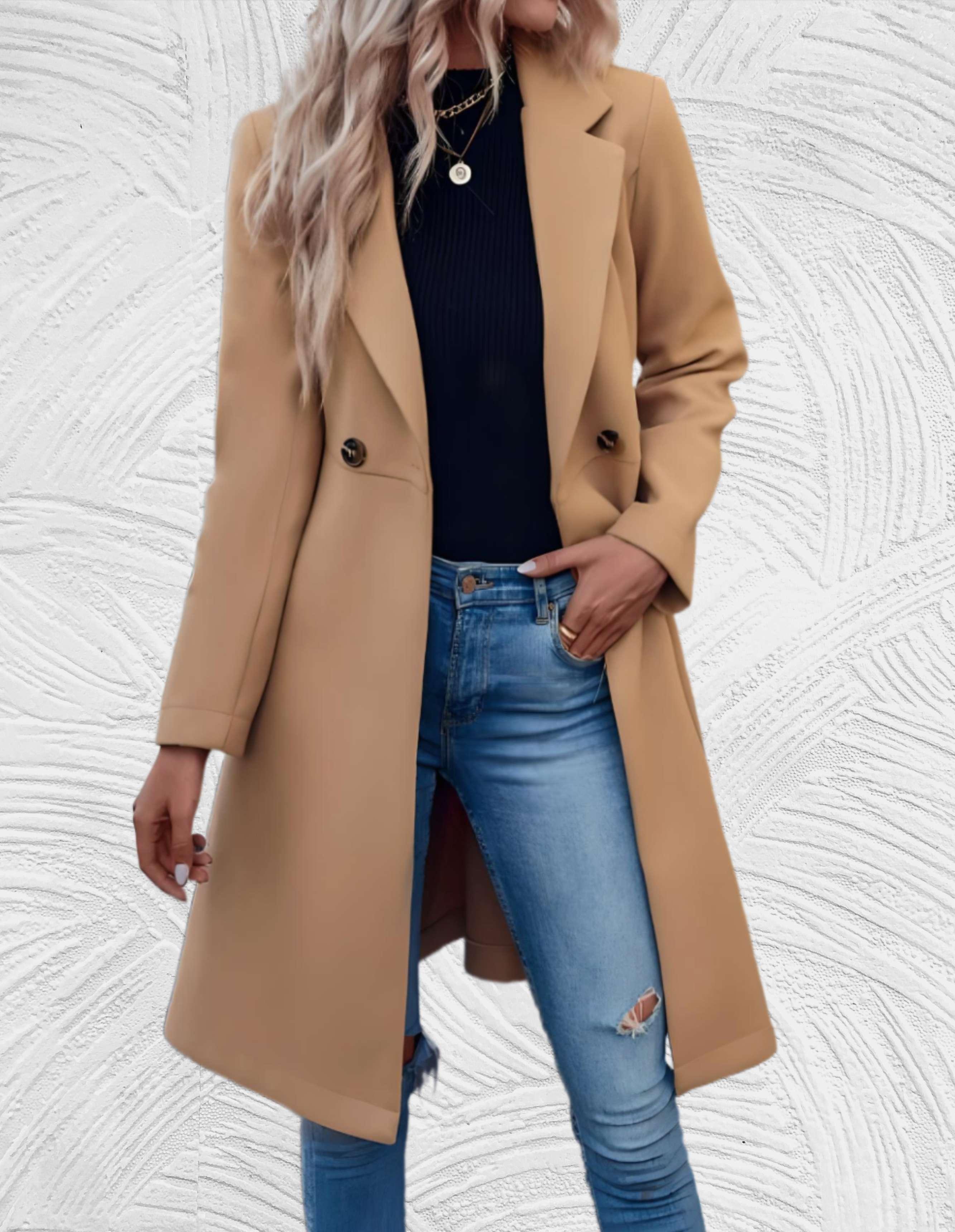 Velanora- Lange formele trench coat met riem om taille