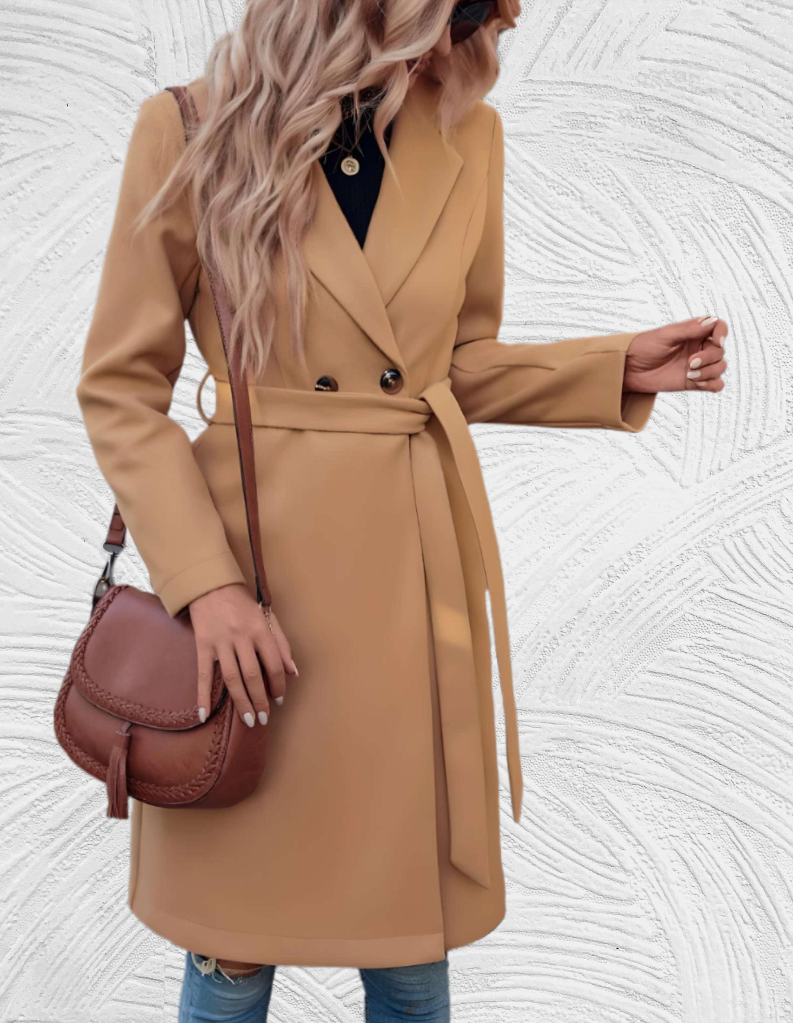 Velanora- Lange formele trench coat met riem om taille