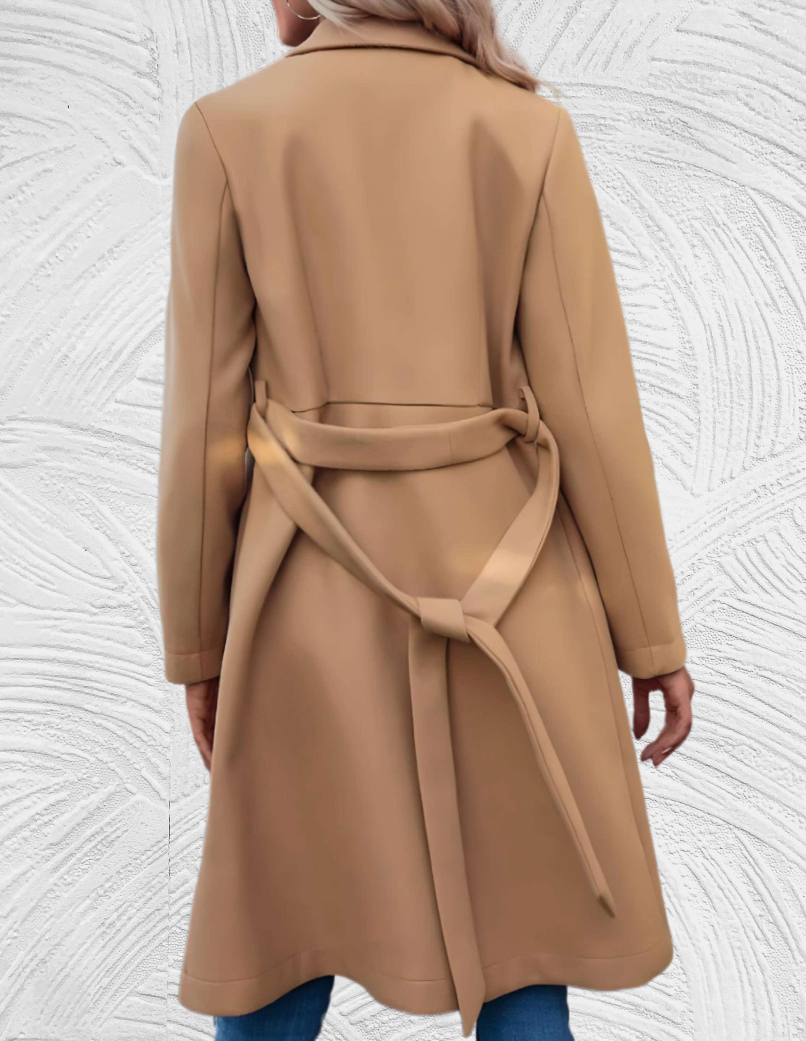 Velanora- Lange formele trench coat met riem om taille