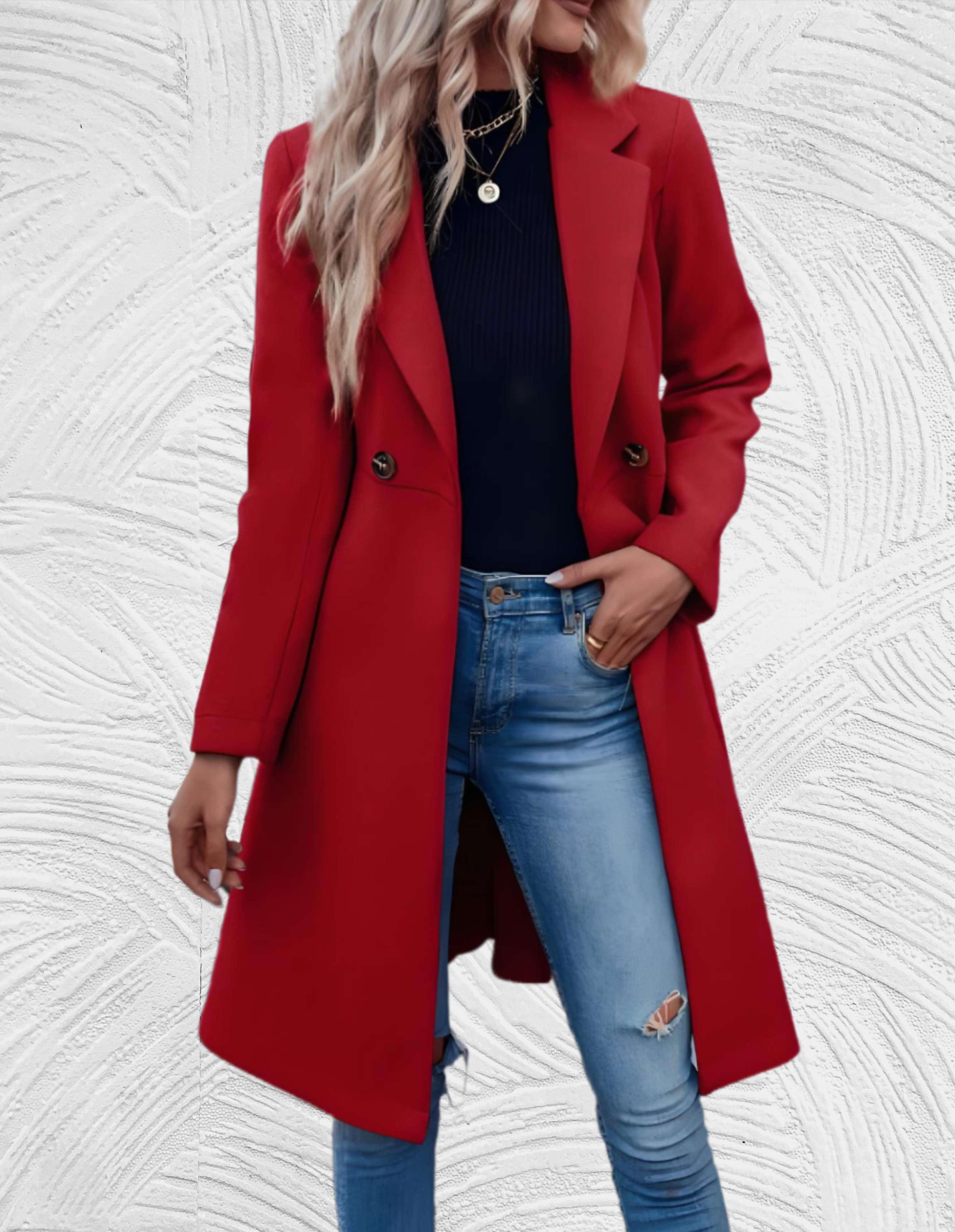 Velanora- Lange formele trench coat met riem om taille